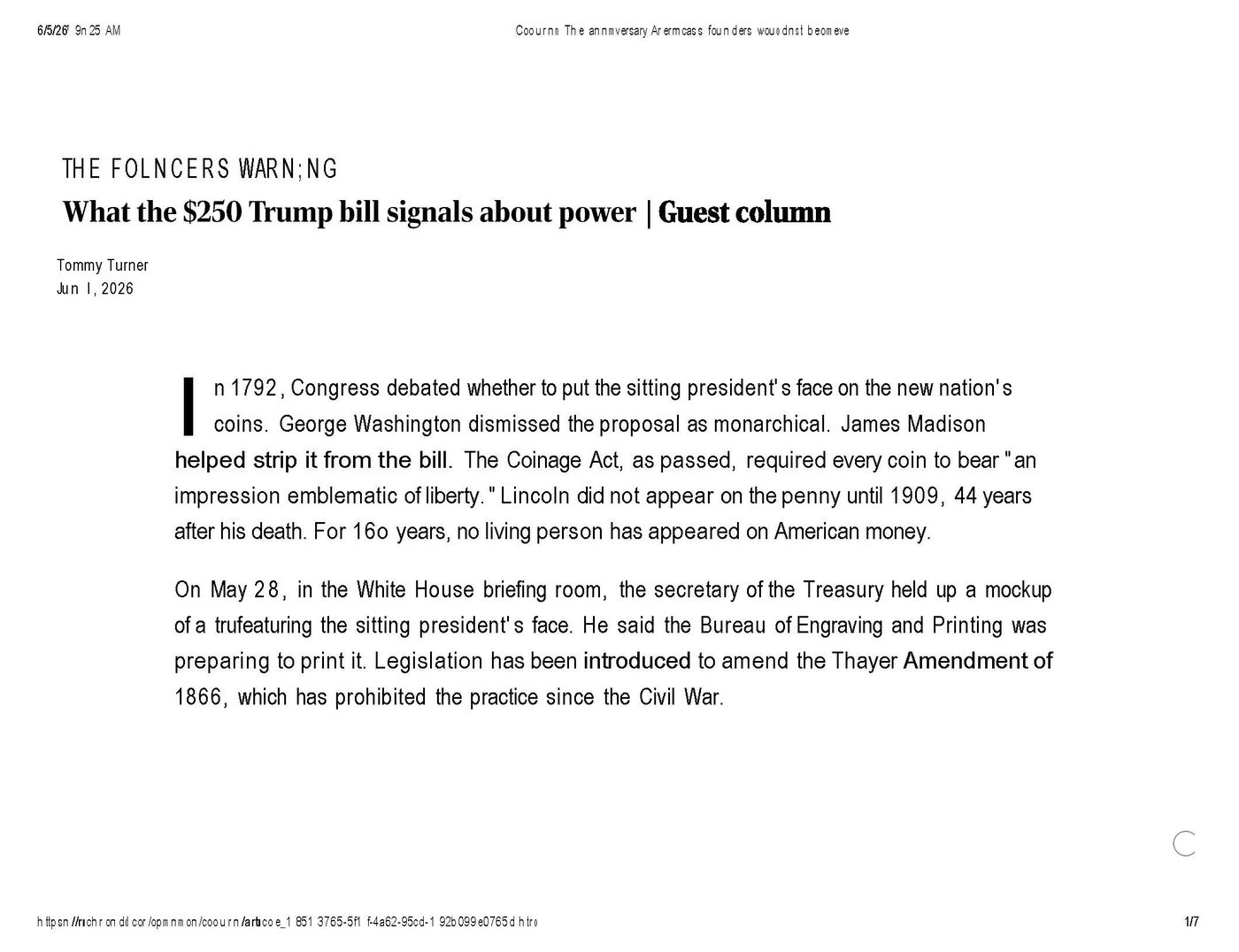 The anniversary America's founders wouldn't believe, page 1 of 7
