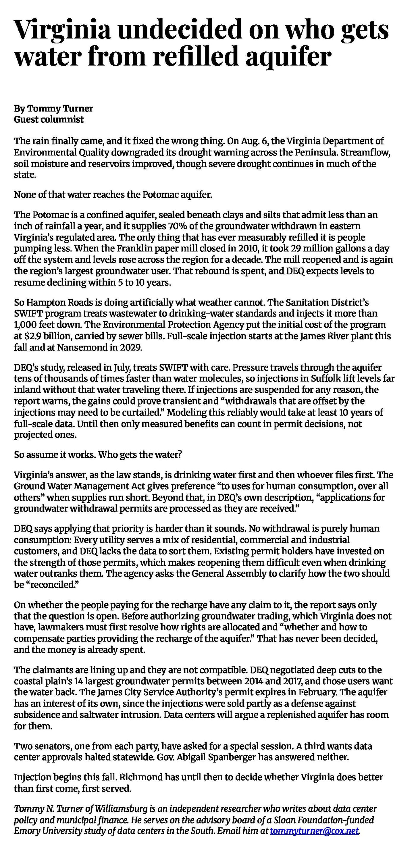 Column: Virginia undecided on who gets water from refilled aquifer, page 2 of 2