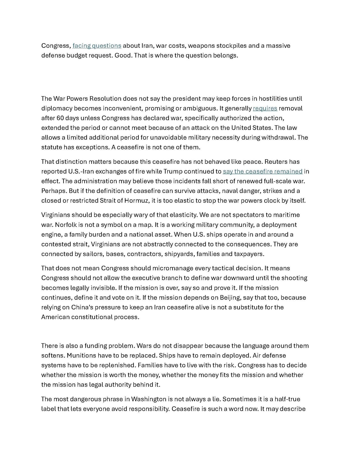 China talks cannot replace a congressional vote on war, page 2 of 4