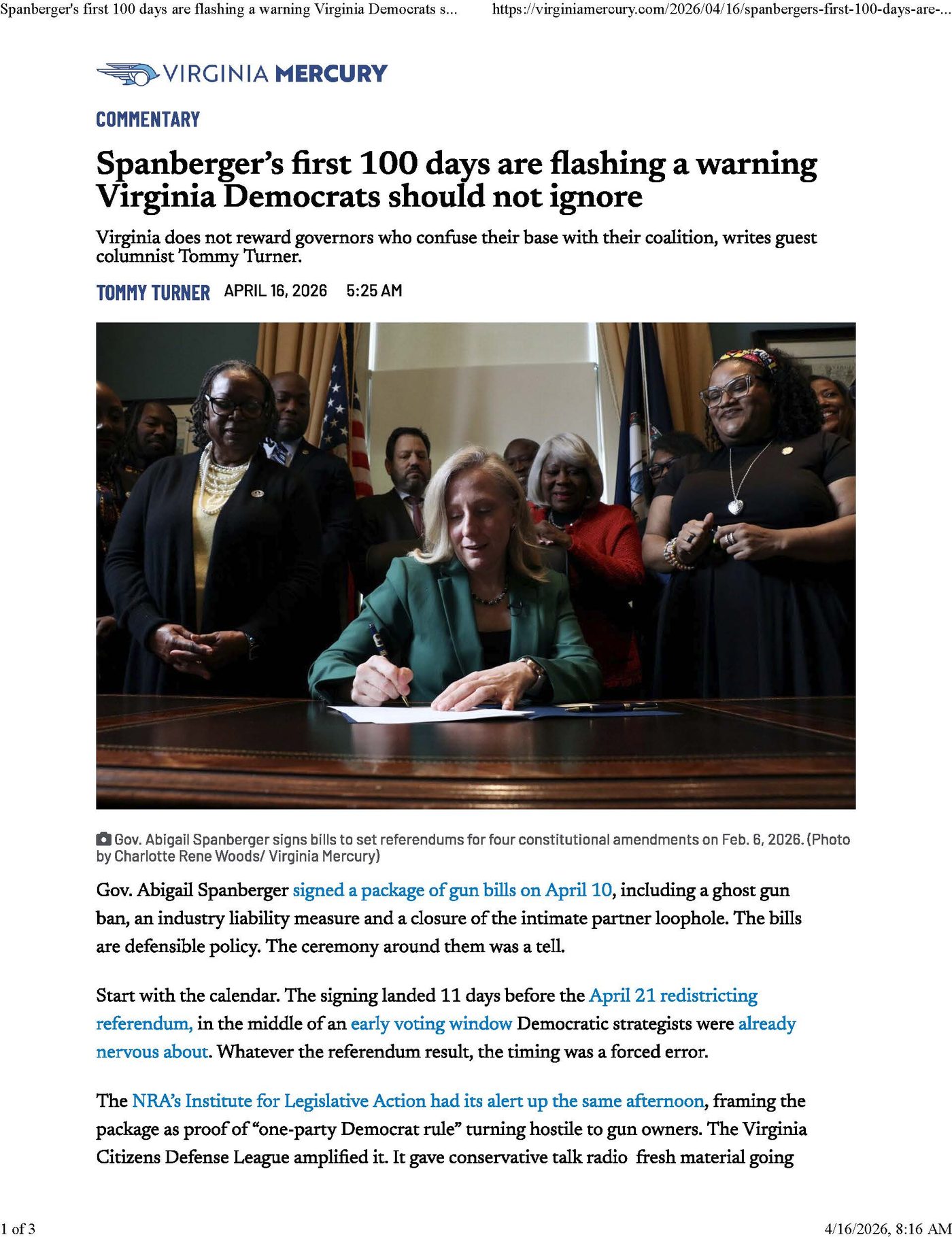 Spanberger's first 100 days are flashing a warning Virginia Democrats should not ignore, page 1 of 3