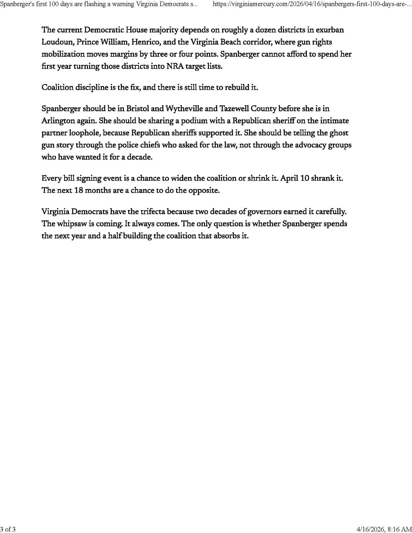Spanberger's first 100 days are flashing a warning Virginia Democrats should not ignore, page 3 of 3