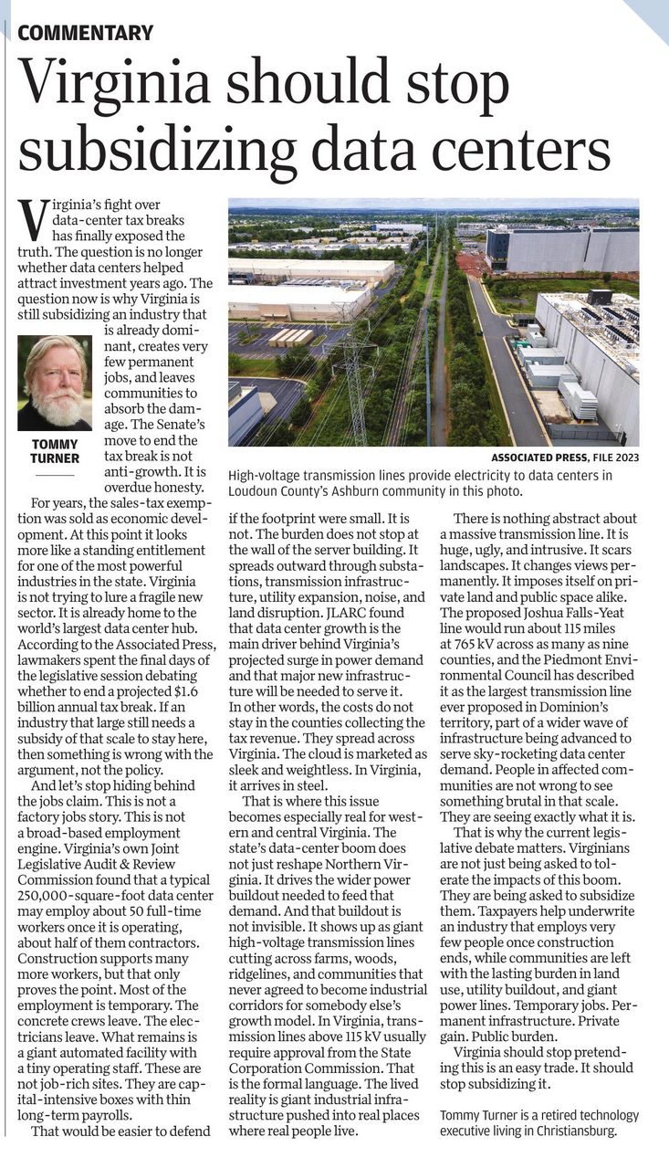 Virginia should stop subsidizing data centers